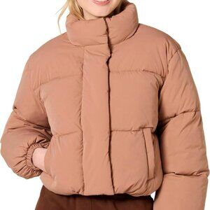 Women’s Cropped Full-Zip Puffer Jacket – Warm, Lightweight Winter Coat